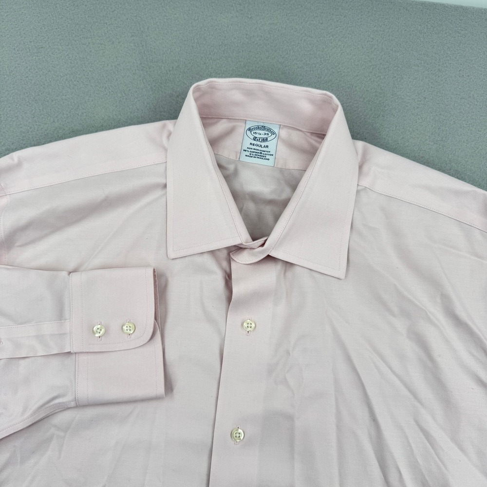 Brooks Brothers Regular Fit Non-Iron Dress Shirt 16.5-35 Light Wash Pink